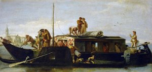 Barok: The Mailboat - The Mailboat (Il Burchiello) autorstwa Tiepolo, Giandomenico (1727-1804), ok. 1764-1765. Olej na płótnie, 38x78,3. Muzeum Historii Sztuki, Wiedeń