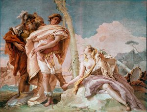Renaud porzuca Armide Ilustrację sceny z „La Jerusalem delivree” Torquato Tasso. Fresk Giandomenico Tiepolo (1727-1804) 1757 niedz. 220x310 cm Vicenza, Villa Valmarana Włochy autorstwa Giovanni Domenico Tiepolo
