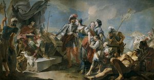 Królowa Zenobia przed cesarzem Aurelianem, 1717 autorstwa Giovanni Domenico Tiepolo