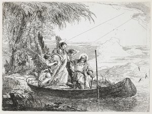 : Święta Rodzina wchodząca do łodzi z Ucieczki do Egiptu, 1750-1753 autorstwa Giovanni Domenico Tiepolo