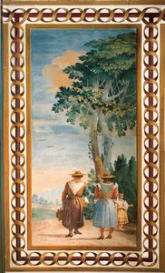 Trzej chłopi widziani z tyłu, z Sali Scen Rustykalnych, w Foresterii, 1757 autorstwa Giovanni Domenico Tiepolo