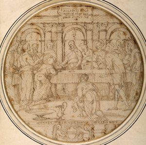 Eucharystia (pióro i brązowy tusz na papierze)