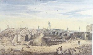 Budowa nowego London Bridge wzdłuż starego London Bridge autorstwa Gideon Yates