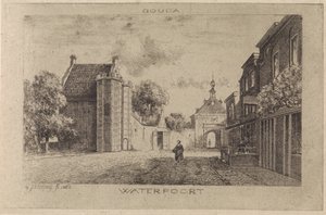 Widok na port wodny w Gouda autorstwa Gijsbertus Johannes Verspuy