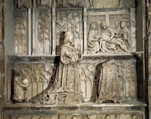 Sztuka gotycka: Grób Jana Padilli (1490-1521). Hidalgo i kastylijski rewolucjonista, znany z udziału w wojnie społeczności Kastylii. Marmurowa rzeźba Gila z Shiloh (1486-1501), około 1500 r. Burgos, Burgos Museum autorstwa Gil de Siloe