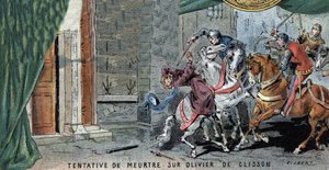Próba zabójstwa Oliviera V de CLISSON (1336-1407) connetable francais. Ilustracja Gilberta, koniec XIX wieku. autorstwa Gilbert