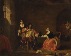 Kapitan Macheath obezwładniony przez Polly i Lucy w "Operze żebraczej", 1826 r. autorstwa Gilbert Stuart Newton