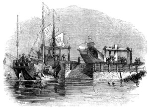 Łódź przeciągnięta przez śluzę lub śluzę na kanale, 1847