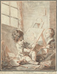 Kind als schilder w atelier Le peintre (tytuł na obiekcie) autorstwa Gilles Demarteau