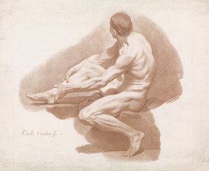 Siedzący mężczyzna nago