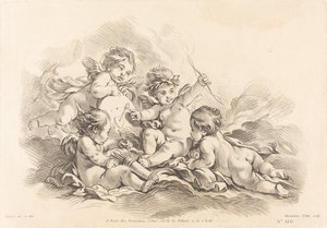 Cztery cherubiny podczas treningu na cel autorstwa Gilles Demarteau, the Elder after François Boucher