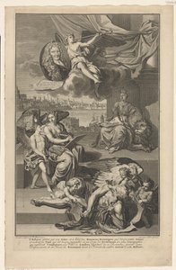 Alegoria historii Wielkiej Brytanii z portretem Izaaka de Larrey Strona tytułowa dla: Isaac de Larrey, Histoire d