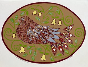 Kuropatwa na gruszy (druk) autorstwa Gillian Lawson