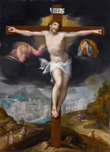 Chrystus na krzyżu między dwoma aniołami