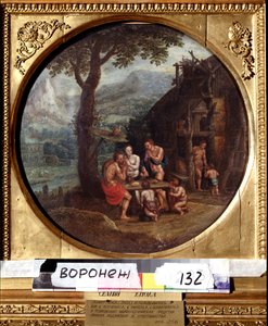 Rodzina Henocha (lub Henocha lub Enoca lub Henoca). Rodzina Henocha. Obraz Gillisa Mostaerta (1534-1598). Sztuka holenderska, manieryzm. Olej na płótnie. Iwan Kramskoj (lub Kramskoj) Muzeum Sztuk Pięknych w Woroneżu (Woroneż), Rosja.