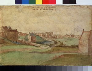 „Pejzaż w pobliżu Antwerpii w Belgii” (Krajobraz w pobliżu Antwerpii) Akwarela Gillis Mostaert (1534-1598) 1566 Muzeum Puszkina, Moskwa