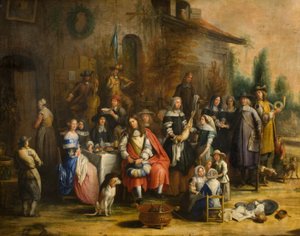 Polowanie na zewnątrz karczmy autorstwa Gillis van (follower of) Tilborgh