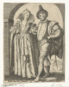 Mężczyzna i kobieta ubrani zgodnie z modą z lat 1590-1600