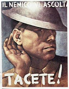 Молчи, враг слушай) - итальянский пропагандистский плакат, т.1942 Иллюстрация Джино Боккасиле (1901-1952)польск.
