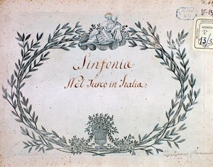 Strona partytury muzycznej symfonii Turek we Włoszech Gioacchino Rossiniego autorstwa Gioachino Rossini