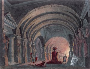 Scenografia do IV aktu Semiramidy autorstwa Gioacchino Rossiniego (1792-1868), rycina