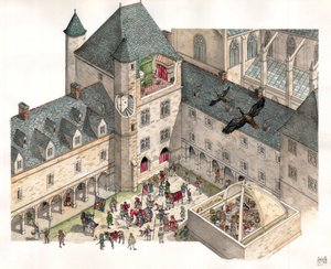 Średniowiecze: widok z lotu ptaka na Palais des Dukes de Burgundy w Dijon (Cote d