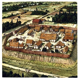 Średniowiecze: rekonstrukcja motte (ilustracja) autorstwa Giorgio Albertini