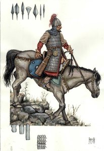 Średniowiecze: żołnierz węgierskiej ciężkiej kawalerii. IX w. autorstwa Giorgio Albertini