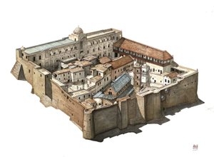 Prawosławny klasztor Świętej Katarzyny na Synaju w Egipcie. Ilustracja autorstwa Giorgio Albertini. (Korzystanie z utworów tego autora nie wymaga uzyskania zezwolenia od osób trzecich ani uiszczenia dodatkowych opłat). autorstwa Giorgio Albertini