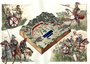 Wojna Gotów (535-553) między Bizantyjczykami a Ostrogotami: bitwa pod Taginae w lipcu 552 r., która pozwoliła Bizantyjczykom Justyniana na marsz na Rzym z Rawenny.