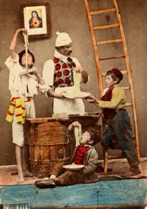 Dzieci jedzą spaghetti rękami, Neapol, ok. 1865 (druk na papierze o podwójnej gramaturze) autorstwa Giorgio Conrad
