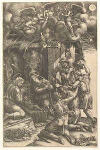 Adoracja pasterzy, koniec lat siedemdziesiątych XVI wieku. autorstwa Giorgio Ghisi
