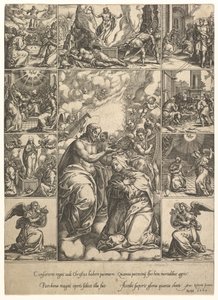 Koronacja Marii w otoczeniu dziewięciu winiet ze scenami z życia..., do 1575 r. autorstwa Giorgio Ghisi