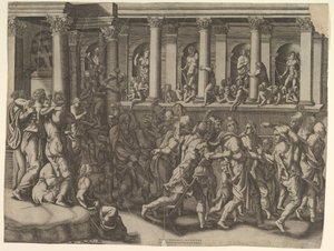 Naśmiewanie się z więźniów, ca. 1540. autorstwa Giorgio Ghisi