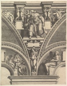 Prorok Ezechiel, z serii Prorocy i Sybille w Kaplicy Sykstyńskiej, 1570-75. autorstwa Giorgio Ghisi