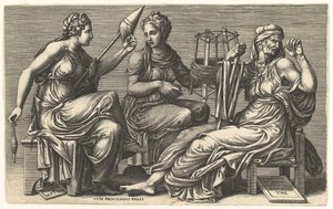 Trzy losy Clotho, Lachesis i Atropos, 1558-59.