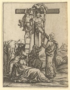Matka Boska Bolesna: Zstąpienie z Krzyża, jeden z dziewięciu okolicznych przedziałów..., do 1575 r. autorstwa Giorgio Ghisi