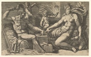 Wenus i Wulkan w Kuźni, ca. 1555. autorstwa Giorgio Ghisi