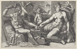 Venus en Vulcanus in de smidse van Vulcanus autorstwa Giorgio Ghisi