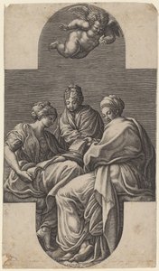 Trzy muzy i gestykulujące putto autorstwa Giorgio Ghisi after Francesco Primaticcio