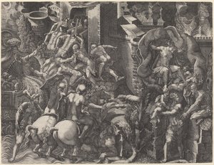 Upadek Troi i ucieczka Eneasza autorstwa Giorgio Ghisi after Giovanni Battista Scultori