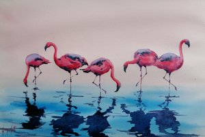 Brodzące różowe flamingi autorstwa Giorgio Gosti