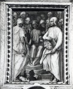 Cosimo de Medici siedzący wśród filozofów i artystów w Sala di Cosimo il Vecchio autorstwa Giorgio Vasari