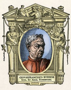 Portret Giovana Francesco RUSTICI (1474 - 1554) Włoski rzeźbiarz i architekt. Grawerowanie przysmaku „Życie najwybitniejszych malarzy, rzeźbiarzy i architektów” (Le Vite de