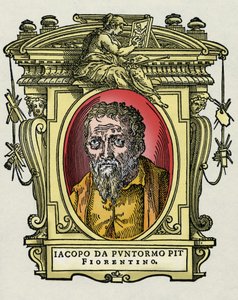 Portret Jacopo (Iacopo) Carrucci powiedział il Pontormo (Pontormo) (1494-1556) włoski malarz. Grawerowanie przysmaku „Życie najwybitniejszych malarzy, rzeźbiarzy i architektów”” (Życie najwybitniejszych malarzy, rzeźbiarzy i architektów) autorstwa Giorga autorstwa Giorgio Vasari