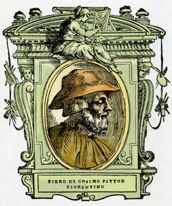 Portret Piero di Cosimo (ok. 1462-1521?), malarza florenckiego. Grawerowanie przysmaku „Życie najwybitniejszych malarzy, rzeźbiarzy i architektów”” (Życie najwybitniejszych malarzy, rzeźbiarzy i architektów) autorstwa Giorgio Vasari autorstwa Giorgio Vasari