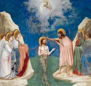Chrzest Chrystusa, fragment życia i męki Chrystusa, autorstwa Giotto autorstwa Giotto (c.1266 1337)