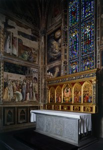 Kaplica Baroncelli, poliptyk Baroncelli nad ołtarzem, ok. 1328, autorstwa Giotto (1267-1337), tempera i złoto na desce, bazylika Santa Croce, Florencja. Włochy autorstwa Giotto (c.1266 1337)