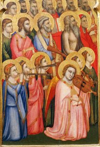 Włochy, Florencja, Bazylika Świętego Krzyża, Kaplica Bandini Baroncelli, Anioły grające na instrumentach muzycznych, fragment koronacji Matki Boskiej autorstwa Giotto (c.1266 1337)