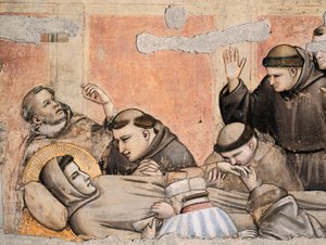 Włochy, Florencja, Bazylika Świętego Krzyża, Kaplica Bardi, Śmierć św. Franciszka Giotta (1267-1337), fresk, Detal autorstwa Giotto (c.1266 1337)